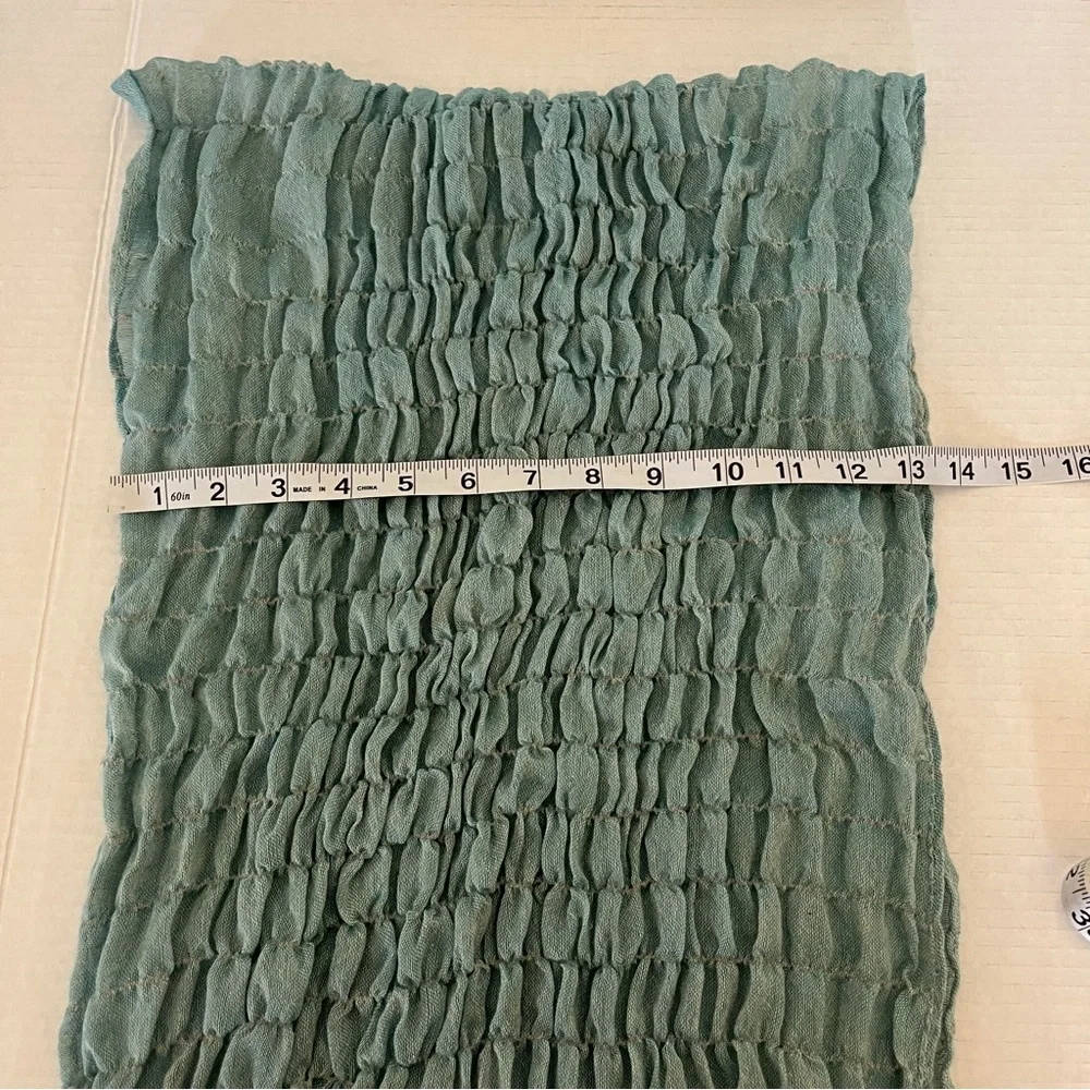 Women’s Blue 100% Viscose Lightweight Fringed Smocked Boho Hippie Scarf - Picture 8 of 10